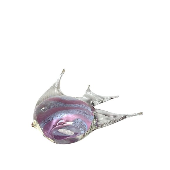 Handblown Glass Angel Fish Figurine With Pink & Clear Swirl Design - Picture 5 of 8